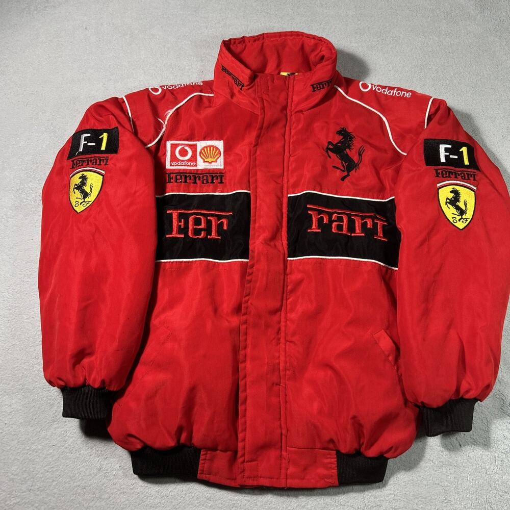 Vintage 2000s Vodafone Ferrari F1 Racing Moto Track Softshell Jacket Youth XL